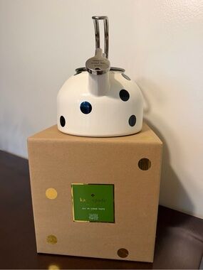 kate spade White and Black Polka Dot Whistling Tea Kettle